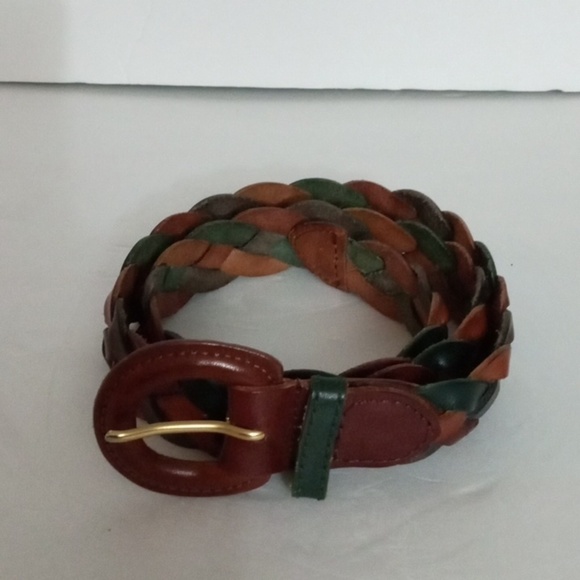 unbranded Accessories - Women's Braided Leather Belt sz L Tan Dark Green Brown Preowned